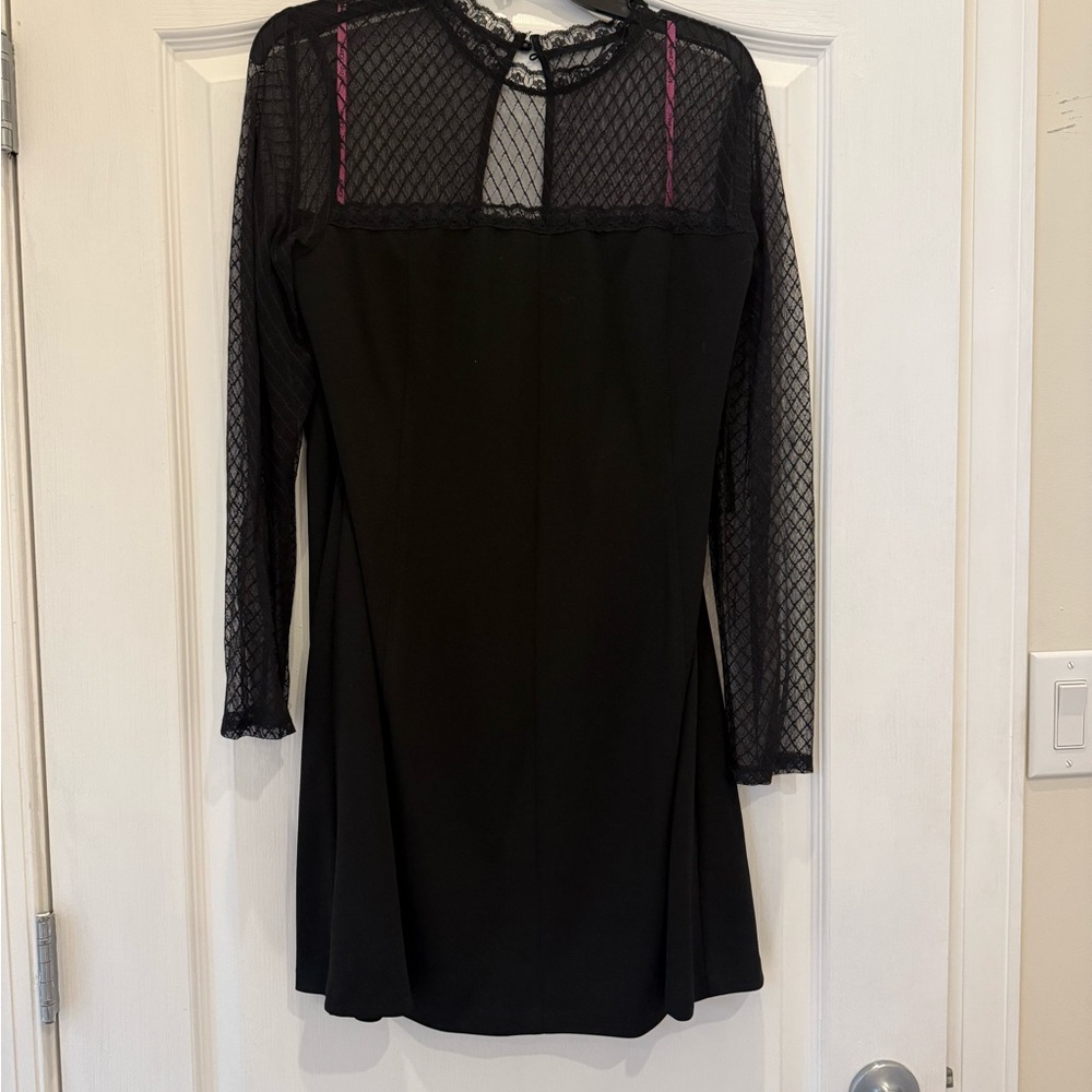 Betsey Johnson Black Dress with Sheer Lace Sleeves
